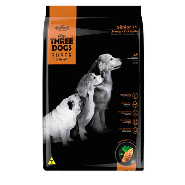 Ração Three Dogs Cão Sênior 7+ Super Premium Frango e Chá Verde 3kg