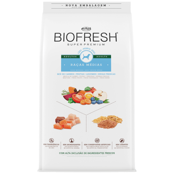 Ração Biofresh Cão Adulto Raças Médias Mix de Carnes, Frutas, Legumes, Ervas Frescas 10,1kg