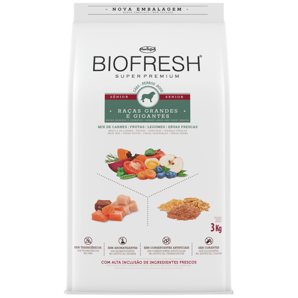 Ração Biofresh Cão Sênior Raças Grandes e Gigantes  Mix de Carne, Frutas, Legumes e Ervas Frescas 15kg