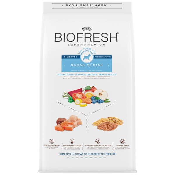 Ração Biofresh Cão Filhote Raças Médias Mix de Carnes, Frutas, Legumes e Evas Frescas 10,1kg