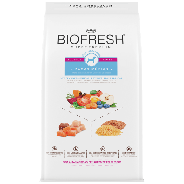 Ração Biofresh Cão Adulto Raças Médias Light Mix de Carne, Frutas, Legumes e Ervas Frescas 10,1kg