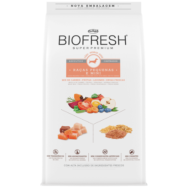 Ração Biofresh Cão Adulto Castrado Raças Pequenas e Minis Mix de carnes, Frutas e Ervas Frescas 1kg