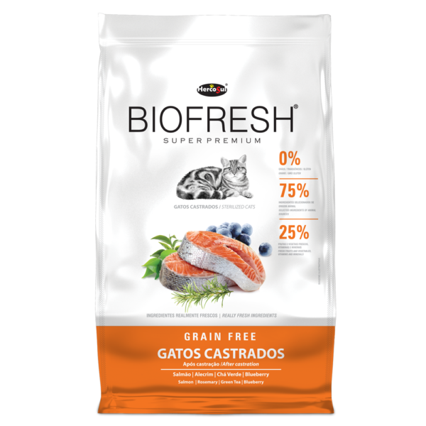 Ração Biofresh Gato Castrado Salmão, Alecrim, Chá Verde e Blueberry 7,5kg