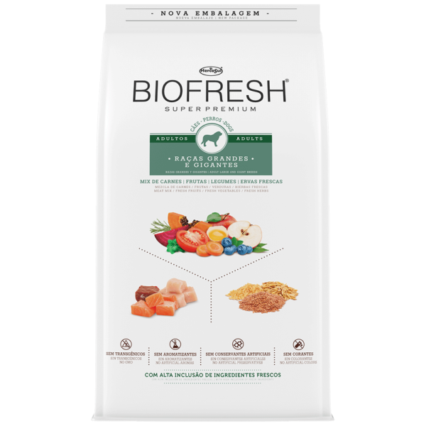 Ração Biofresh Cão Adulto Raças Grandes e Gigantes Mix de Carnes, Frutas, Legumes e Ervas Frescas 15kg