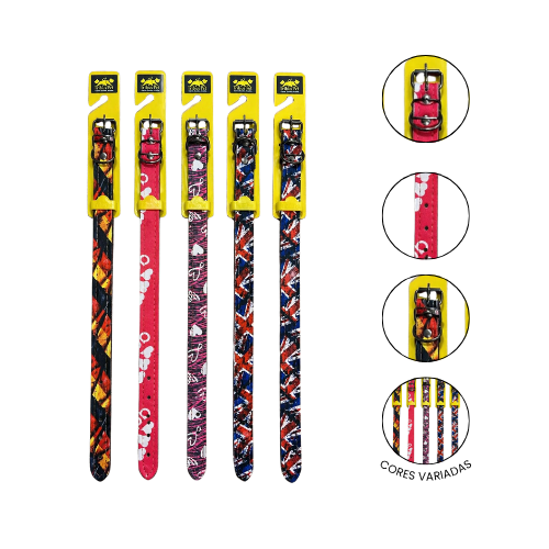 Coleira Cão Estampada em Couro N4 - Tribus Pet