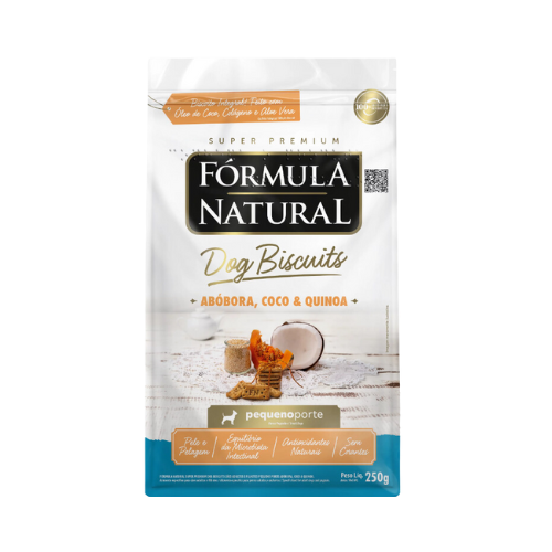 Petisco Fórmula Natural Dog Biscuits Adulto Raças Pequenas Abóbora, Coco e Quinoa 250g
