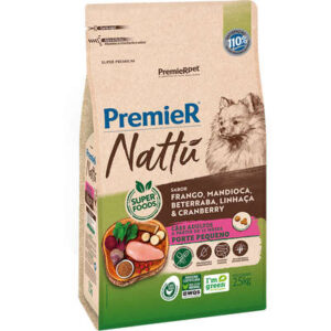 Ração Premier Cão Adulto Raças Pequenas Nattu Frango, Mandioca, Beterraba, Linhaça e Cranberry 2,5kg