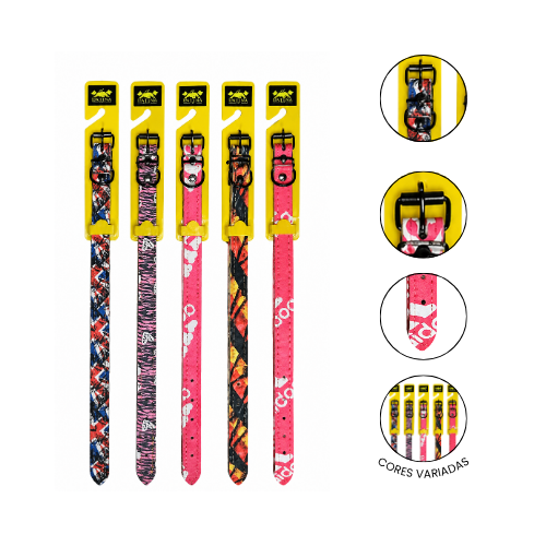 Coleira Cão Estampada em Couro N3 - Tribus Pet