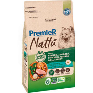 Ração Premier Cão Adulto Raças Pequenas Nattu Frango, Abóbora, Brócolis, Quinoa e blueberry 2,5kg