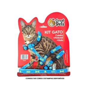 Kit Coleira, Peitoral e Guia Azul - Great Pets