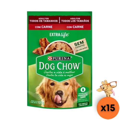 Caixa Ração Úmida Dog Chow Cão Adulto Todos os Tamanhos Carne 100g - 15un