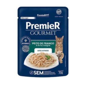 Ração úmida Premier Gato Castrado Sachê Gourmet Peito de Frango e Arroz Integral 70g