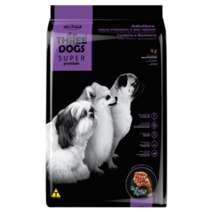 Ração Three Dogs Cão Adulto Raças Pequenas e Mini Indoor Super Premium Cordeiro e Blueberry 1kg