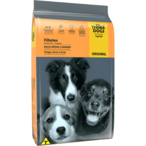 Ração Three Dogs Cão Filhote Raças Médias e Grandes Original Frango, Carne e Arroz 15kg
