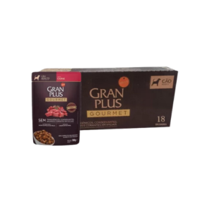 Caixa Ração úmida GranPlus Cão Adulto Gourmet Carne 100g - 18un