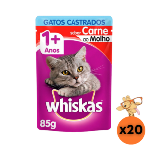 Caixa Ração Úmida Whiskas Gato Castrado Carne 85g - 20un