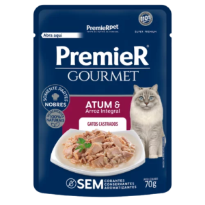 Ração úmida Premier Gato Castrado Sachê Gourmet Atum E Arroz Integral 70g