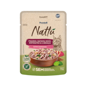 Ração Úmida Premier Nattu Gato Castrado Frango, Batata-doce, Espinafre e Linhaça 70g