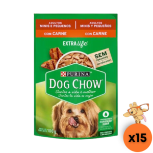 Caixa Ração Úmida Dog Chow Cão Adulto Raças Minis e Pequenas Carne 100g - 15un