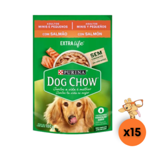 Caixa Ração Úmida Dog Chow Cão Adulto Raças Minis e Pequenas Salmão 100g - 15un
