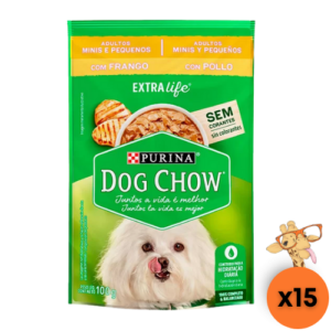 Caixa Ração Úmida Dog Chow Cão Adulto Raças Minis e Pequenas Frango 100g - 15un