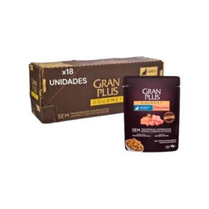 Caixa Ração Úmida GranPlus Gato Castrado Gourmet Salmão e Frango 85g - 18un