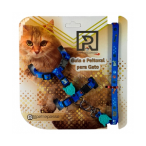 Conjunto Peitoral e Guia Nylon Luxo para Gato - P
