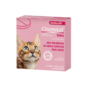 Vermífugo  Chemital para Gatos 4 Comprimidos - Chemitec