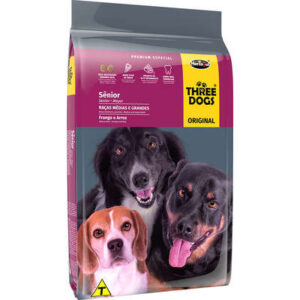 Ração Three Dogs Cão Sênior Raças Médias e Grandes Original Frango, Carne e Arroz  15kg