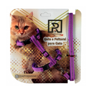 Conjunto Peitoral e Guia Nylon para Gata - M