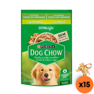 Caixa Ração Úmida Dog Chow Cão Filhote Todos os Tamanhos Frango 100g - 15un