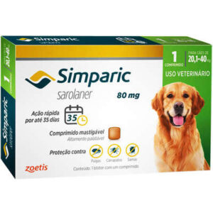 Antipulgas e Carrapatos Simparic 80mg Para Cães 20,1 a 40kg 3 Comprimidos - Zoetis