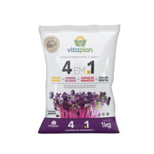 Fertilizante 4 em 1 - Torta de Mamona + Farinha de Osso + Húmus + Carvão 1kg - Vitaplan