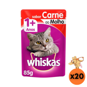Caixa Ração Úmida Whiskas Gato Adulto Carne 85g - 20un
