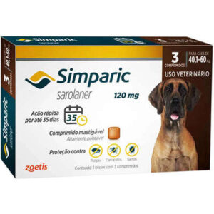 Antipulgas e Carrapatos Simparic 120mg Para Cães 40,1 a 60kg 3 Comprimidos - Zoetis