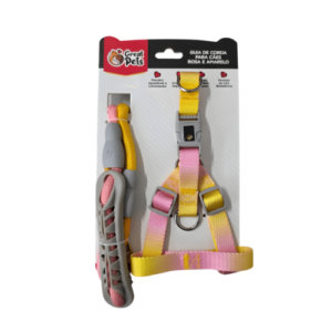 Guia com Peitoral Degradê M Rosa e Amarelo - Great Pets