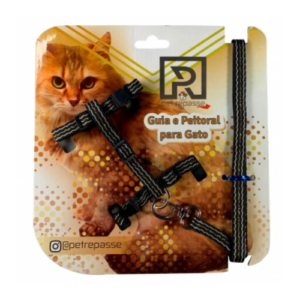 Conjunto Peitoral e Guia Nylon para Gato - M