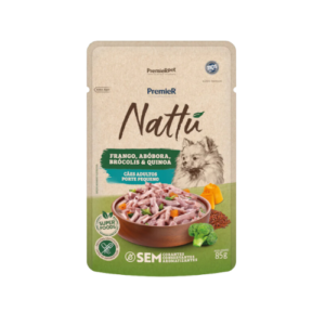 Ração Úmida Premier Nattu Cão Adulto Raças Pequenas Frango, Abóbora, Brócolis e Quinoa 85g