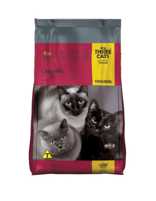 Ração Three Cats Gato Castrado Original Carne 1kg