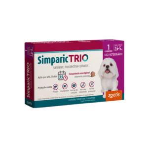 Antipulgas e Carrapatos Simparic Trio Cães 2,6kg à 5kg 1 Comprimido - Zoetis