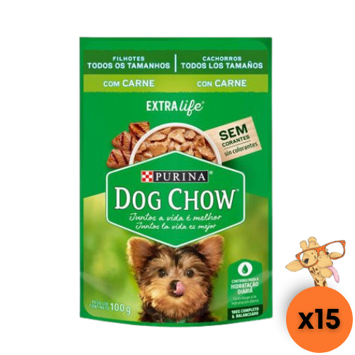 Caixa Ração Úmida Dog Chow Cão Filhote Todos os Tamanhos Carne 100g - 15un