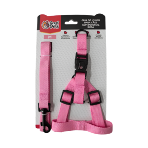 Guia com Peitoral Rosa M - Great Pets